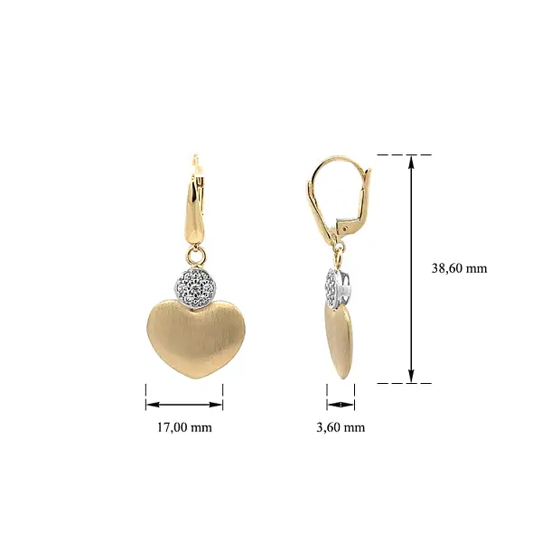 锆石心形金耳环