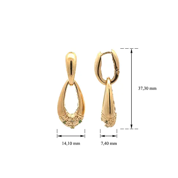 镶嵌彩色宝石的金色吊坠耳环