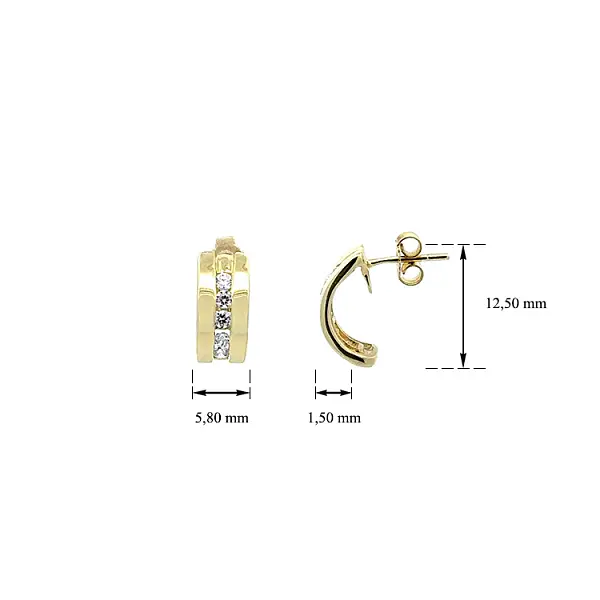 半圆形锆石金耳环