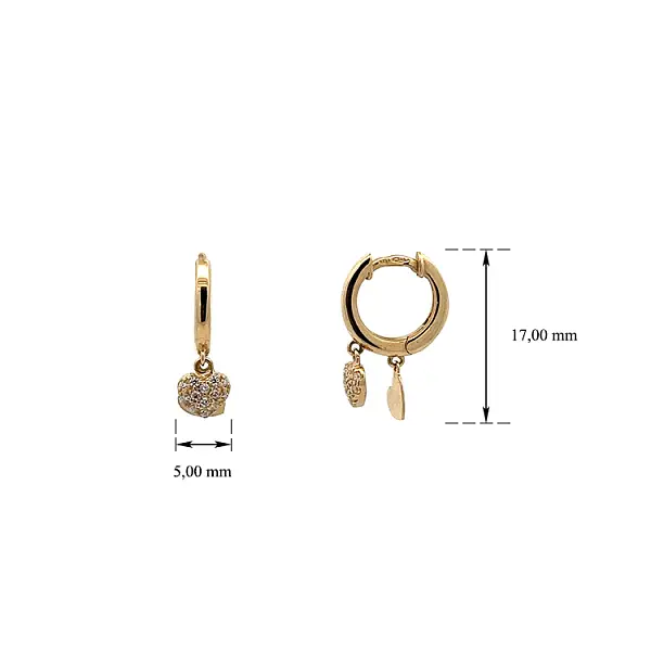 锆石心形金质圆形耳环