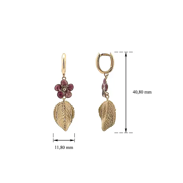 紫花金叶黄金吊坠耳环