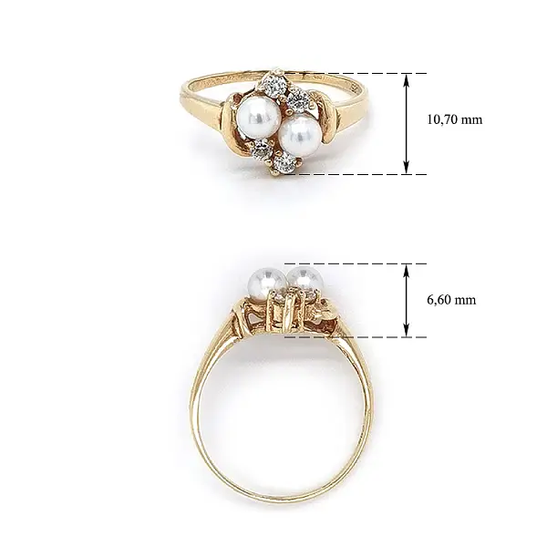 镶珍珠和锆石的金戒指