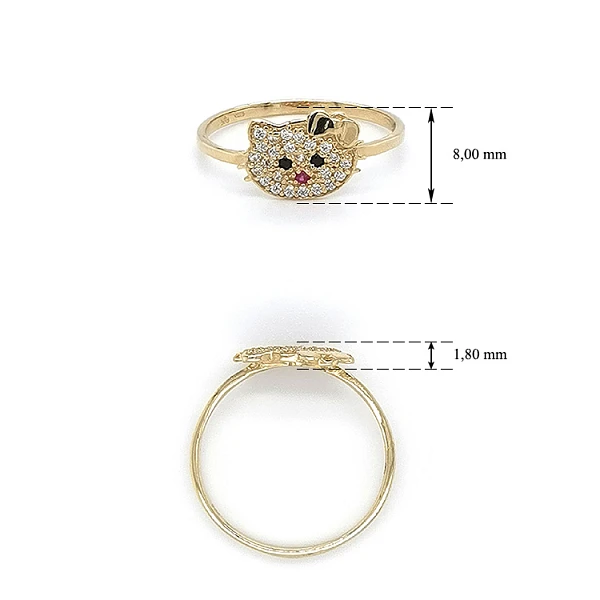 镶锆石的 Hello Kitty 金戒指