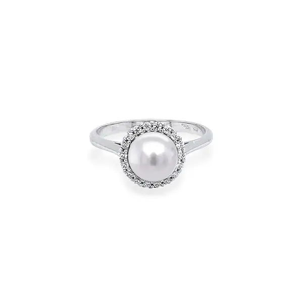 镶珍珠和锆石的金戒指