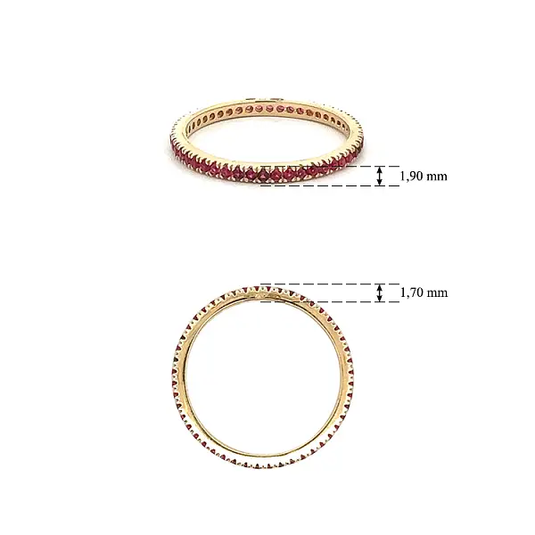 镶嵌红色宝石的黄金永恒戒指
