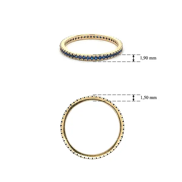 镶嵌蓝色宝石的黄金永恒戒指