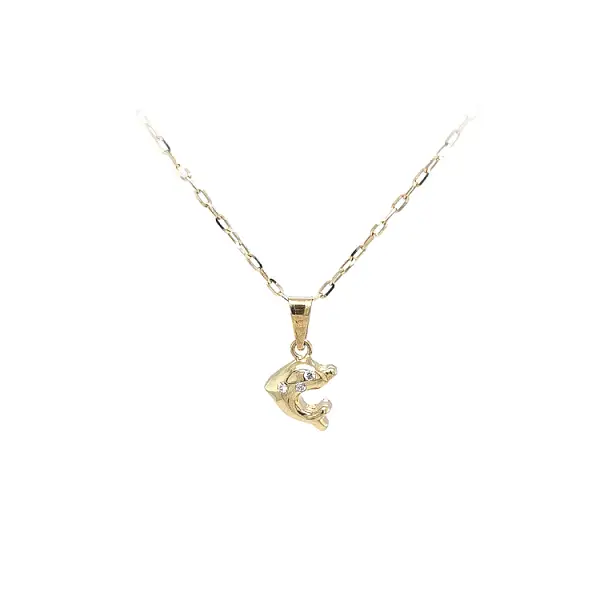 镶锆石的金色海豚吊坠