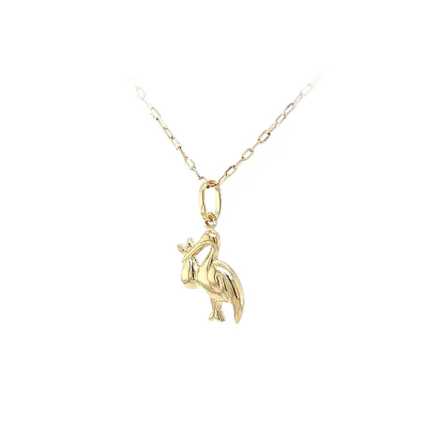 鹳与婴儿黄金吊坠