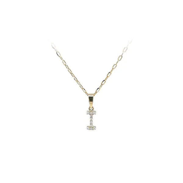 镶锆石字母 I 黄金吊坠