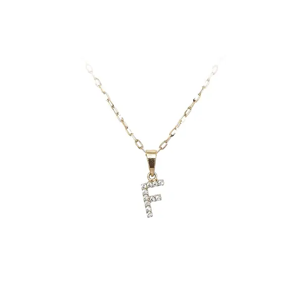 镶锆石字母 F 黄金吊坠