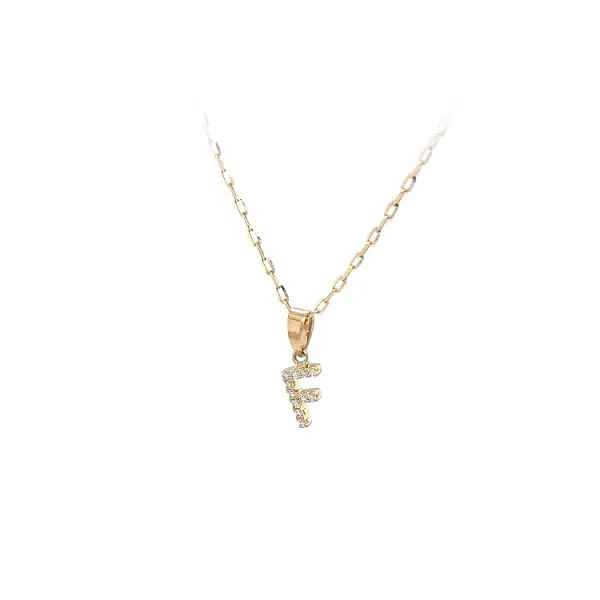 镶锆石字母 F 黄金吊坠