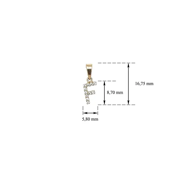 镶锆石字母 F 黄金吊坠