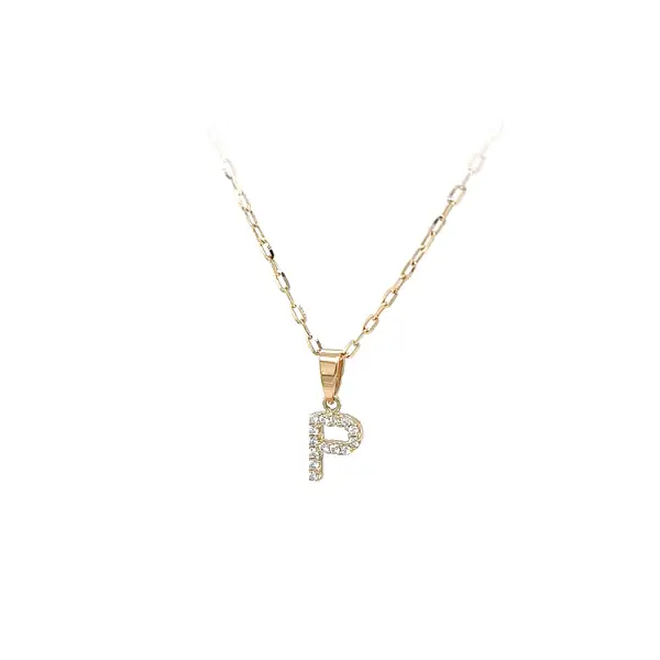镶锆石字母 P 黄金吊坠