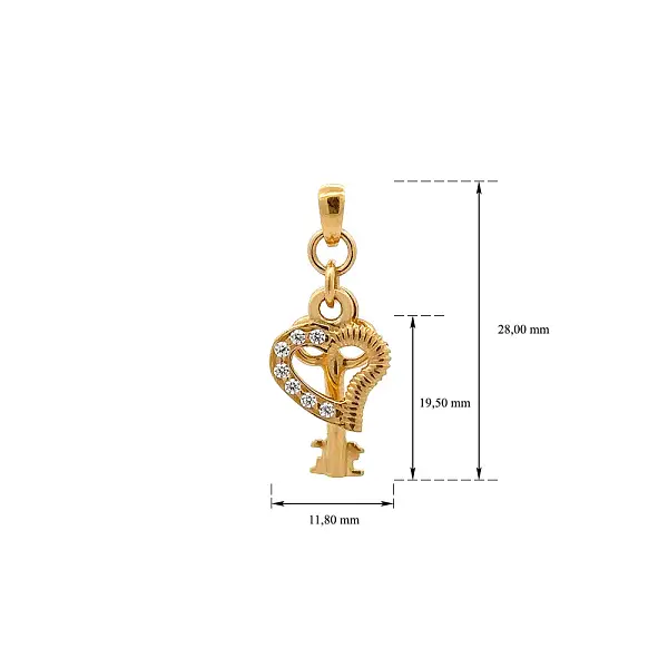 锆石心形钥匙黄金吊坠