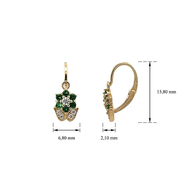 镶绿宝石的金色儿童耳环