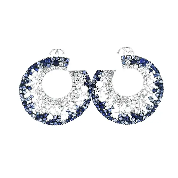 镶蓝宝石和钻石的金耳环