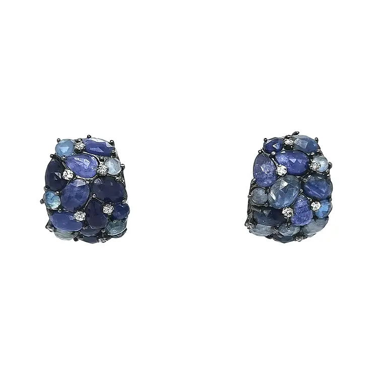 镶蓝宝石和钻石的金耳环