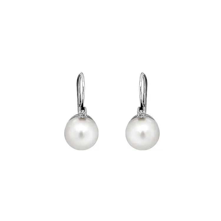 天然珍珠和钻石黄金耳环