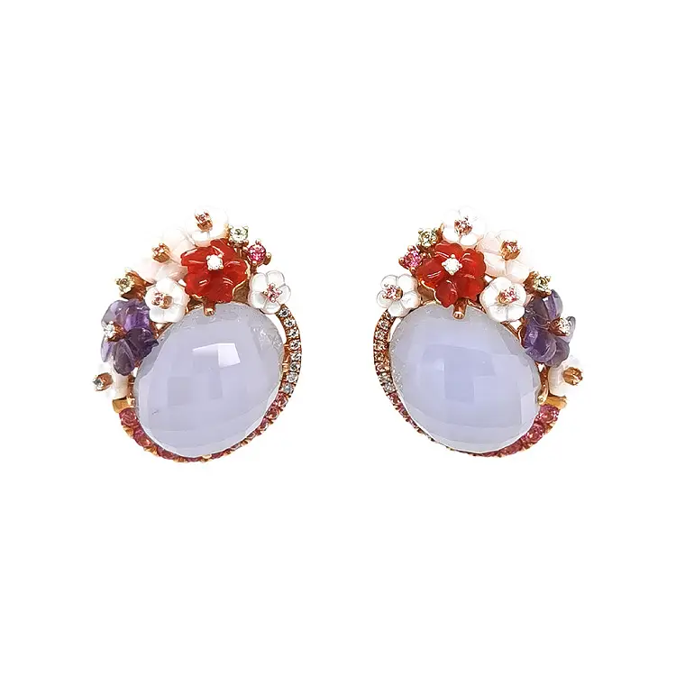 黄金耳环 半宝石和钻石