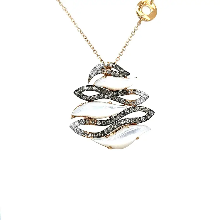 珍珠与彩钻黄金吊坠