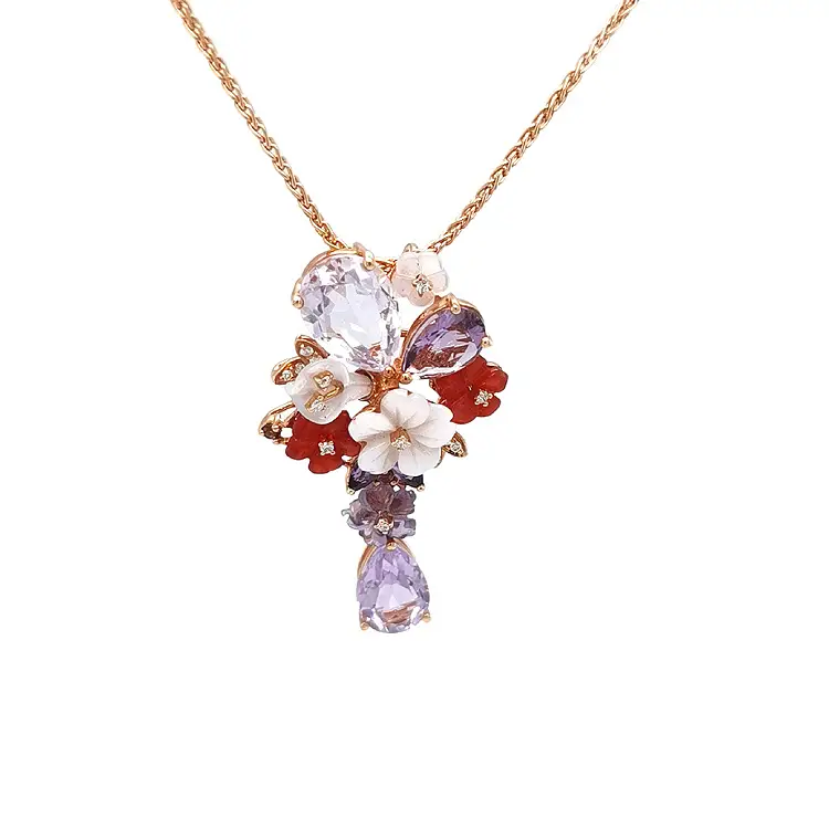 黄金吊坠 半宝石和钻石