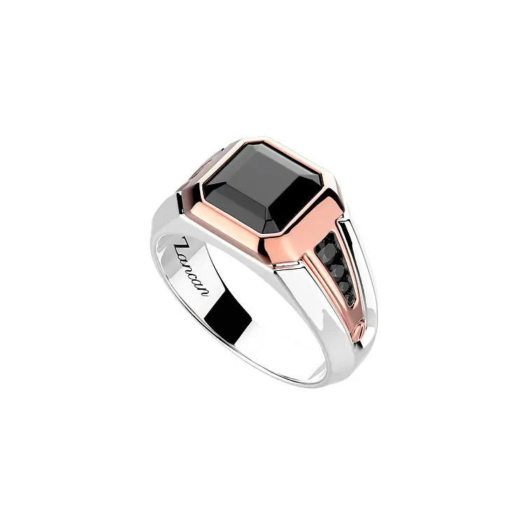 镶嵌黑钻的 Zancan 金男士戒指