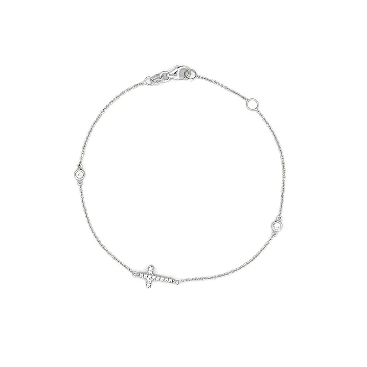 锆石手链配白金十字架