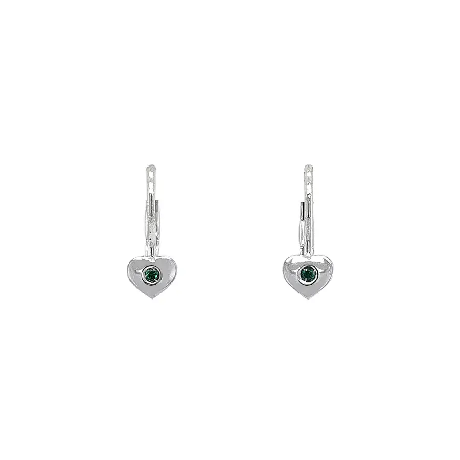 白金绿宝石心形耳环