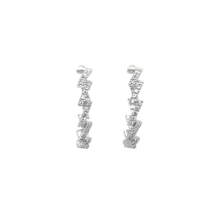 白金锆石圆形耳环