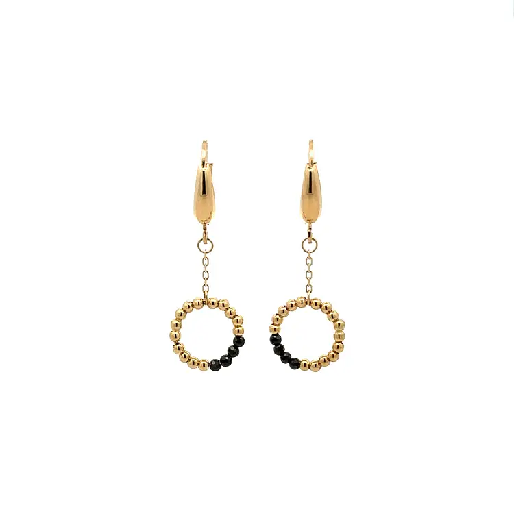 镶嵌黑色宝石的金色吊坠耳环