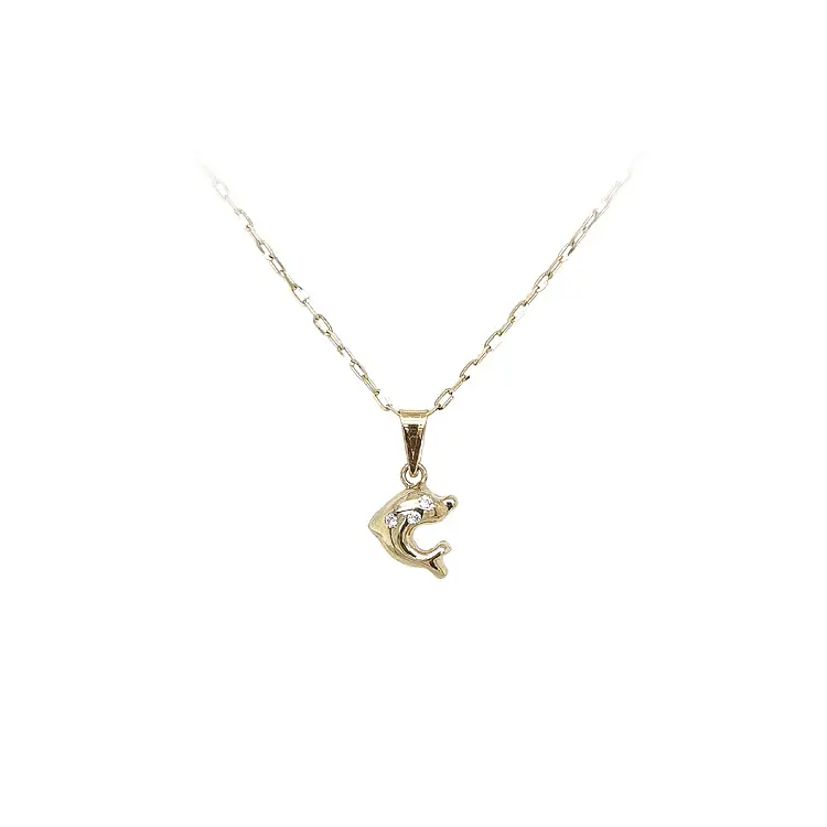镶锆石的金色海豚吊坠