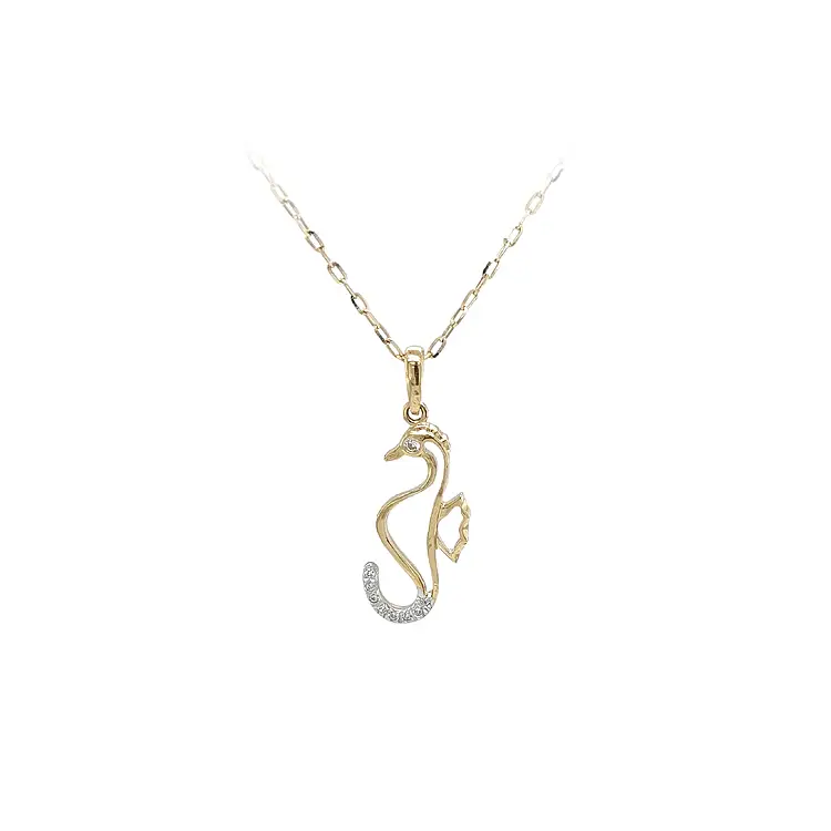 锆石海马黄金吊坠