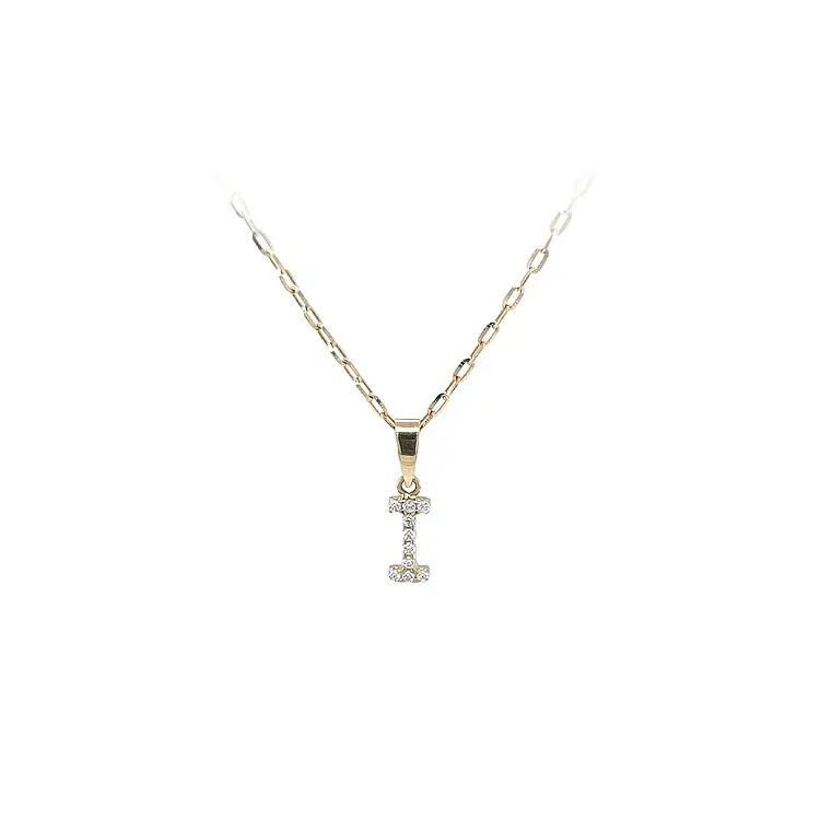 镶锆石字母 I 黄金吊坠