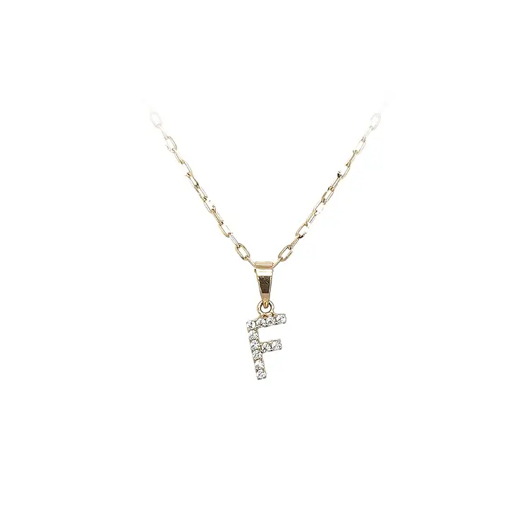 镶锆石字母 F 黄金吊坠