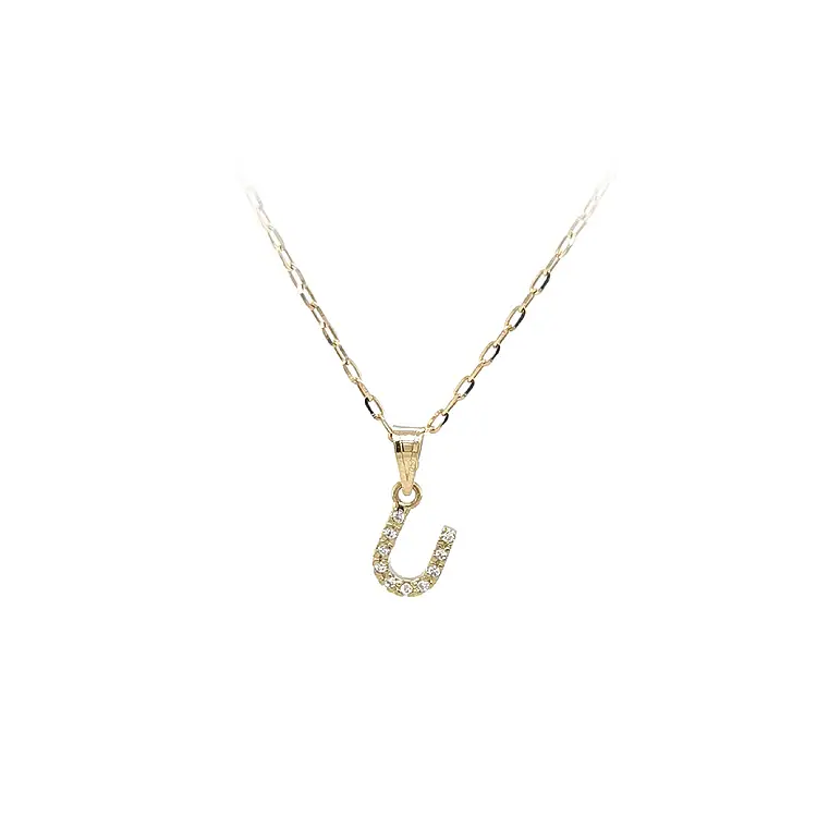 镶锆石字母 U 黄金吊坠