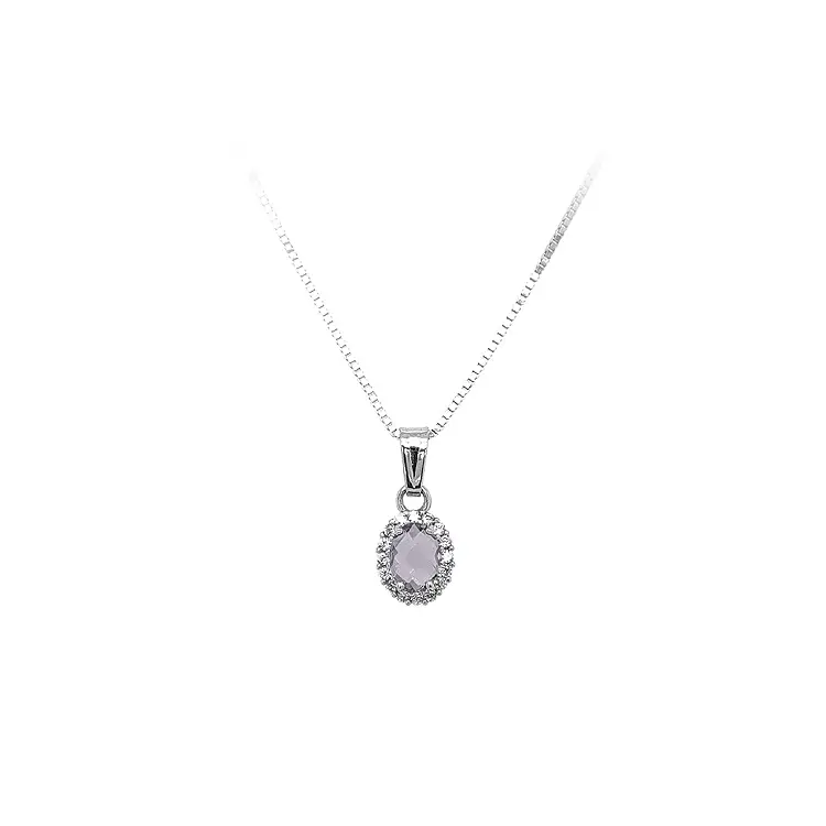 白金镶紫色宝石吊坠