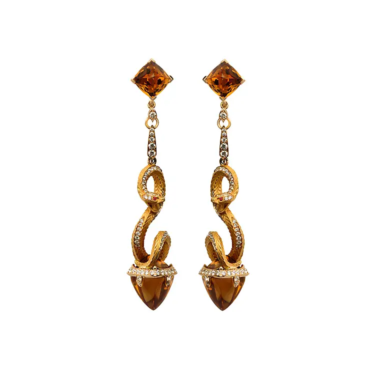 Carrera y Carrera 神话蛇形古董黄金耳环